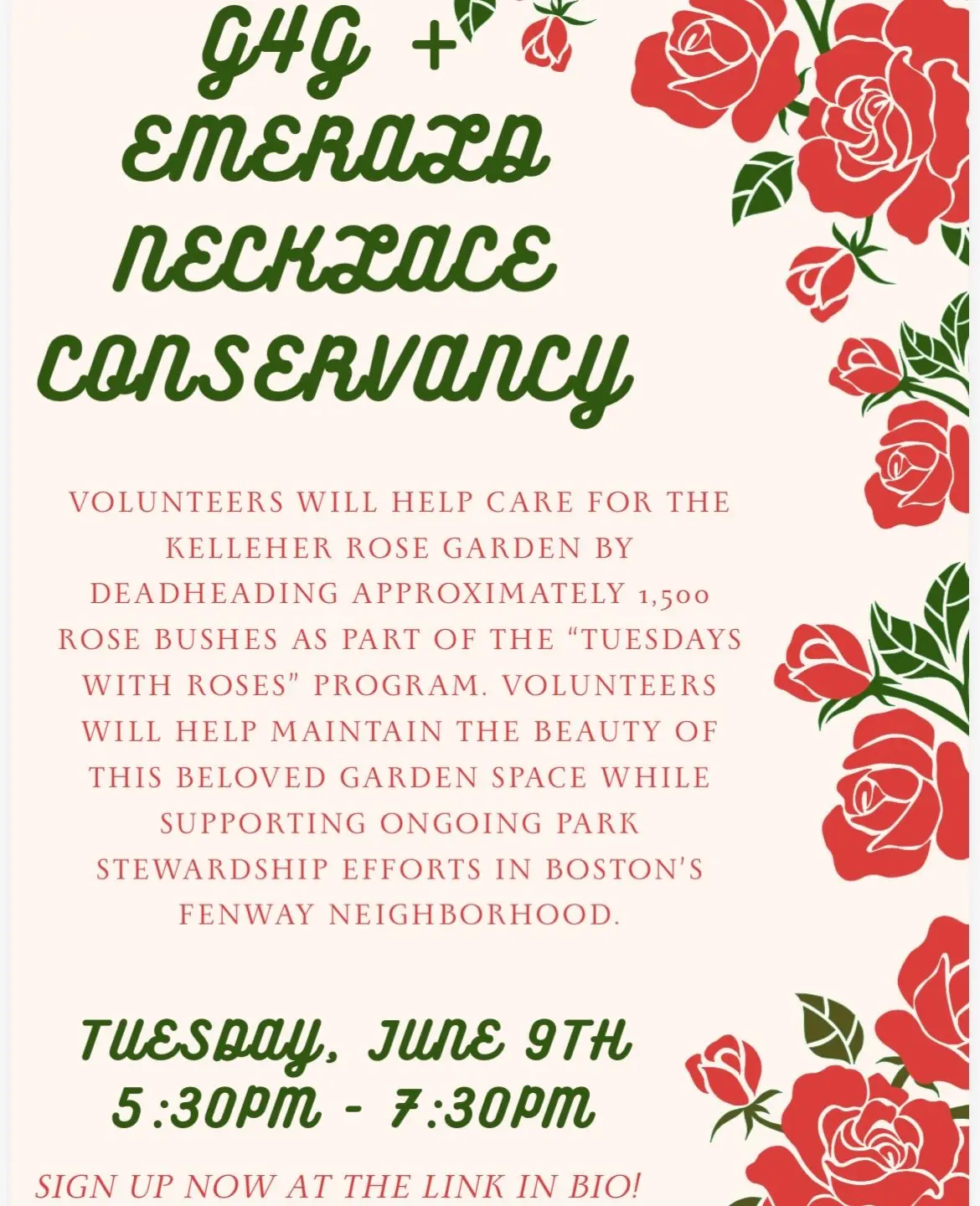 G4G + Emerald Necklace Conservancy: Tuesdays with Roses
